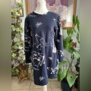 ASOS Midi Cat And Cow Dress Size 10 Art to Wear Cottagecore Gardencore Birds